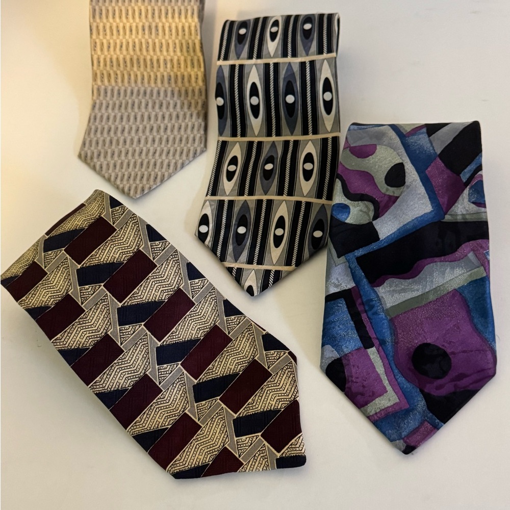 Four 100% Silk Vintage Men's Ties Multicolor